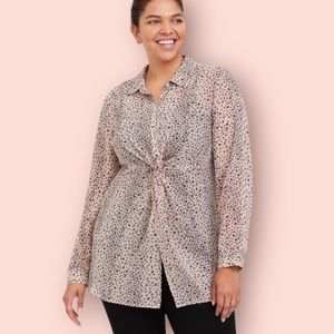 Torrid Chiffon Twist Front Tunic Shirt Leopard Print Boho Blush Pink Size 2X